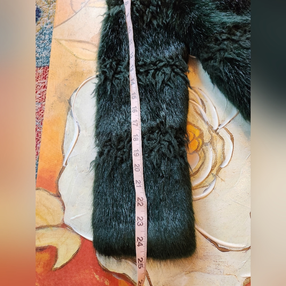 SHRIMPS Emerald Forest Green Textured Stripes FAUX FUR Vegan Winter Jacket XS - Picture 11 of 16
